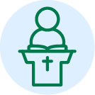 Pastor behind a podium icon