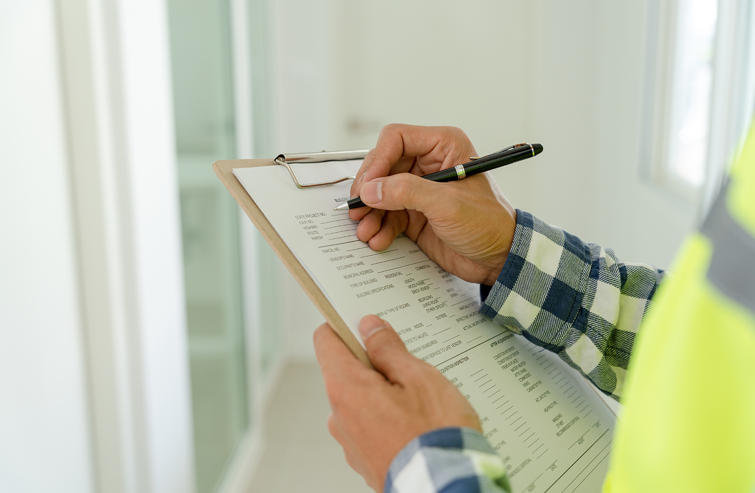 A property and casualty claims adjuster assesses damages to start the P&C claims process.