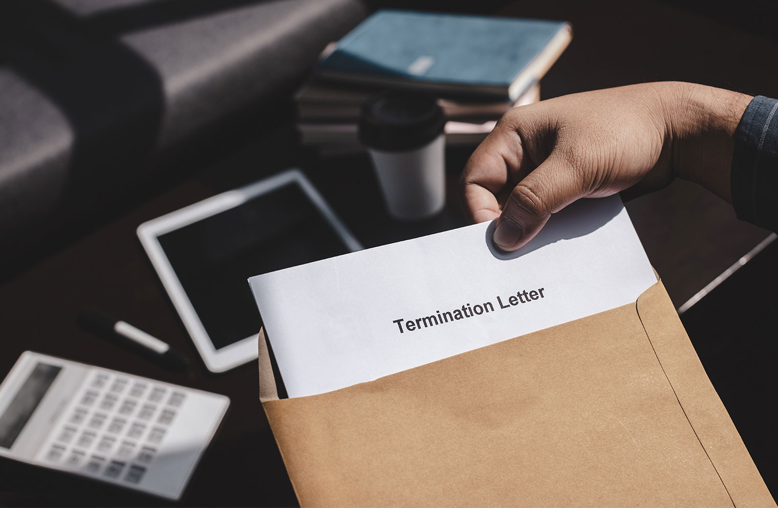 Image of person pulling out a termination letter from envelope.